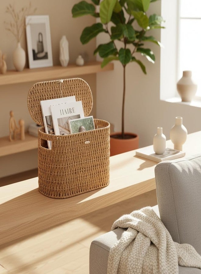Coeusy Toilet Paper Basket with Lid,Paper Rope Decor Basket for Bathroom Organizers and Storage,Holds Up to 6 Mega Rolls,Decorative Hand-Woven Bathroom Bedroom Living Room Decor - Image 5