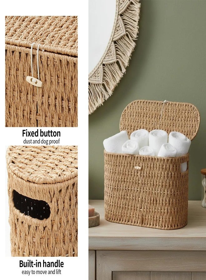 Coeusy Toilet Paper Basket with Lid,Paper Rope Decor Basket for Bathroom Organizers and Storage,Holds Up to 6 Mega Rolls,Decorative Hand-Woven Bathroom Bedroom Living Room Decor - Image 4