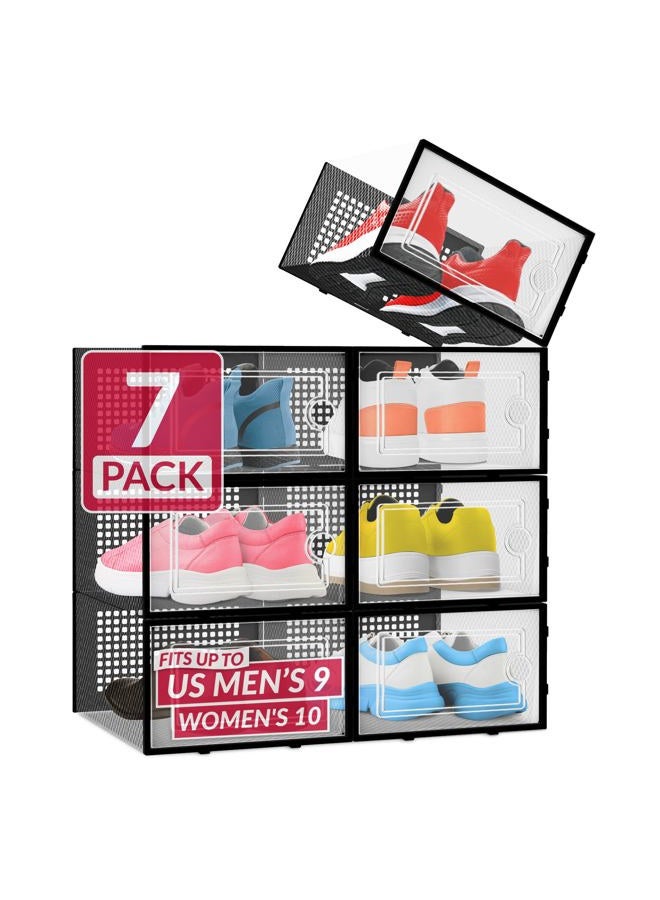 Reli. Shoe Boxes (7 Pack) | Clear Shoe Storage Boxes Stackable | Plastic Storage Box with Ventilation Holes, Swing Door | Lightweight Interlocking Containers, Stackable Rack | Black - Image 1