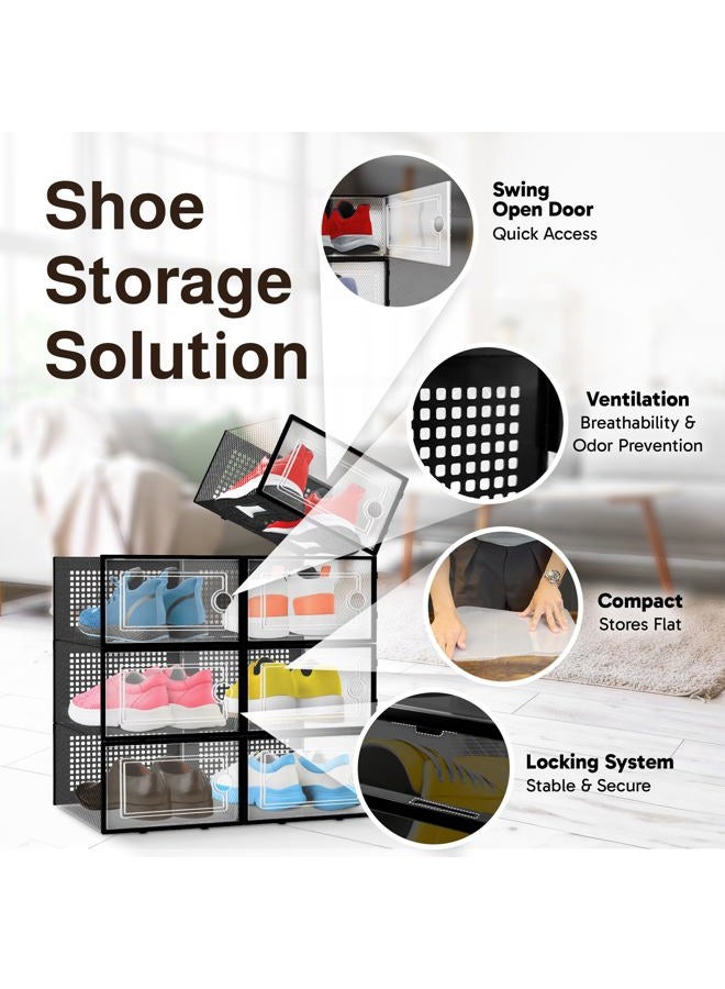 Reli. Shoe Boxes (7 Pack) | Clear Shoe Storage Boxes Stackable | Plastic Storage Box with Ventilation Holes, Swing Door | Lightweight Interlocking Containers, Stackable Rack | Black - Image 5