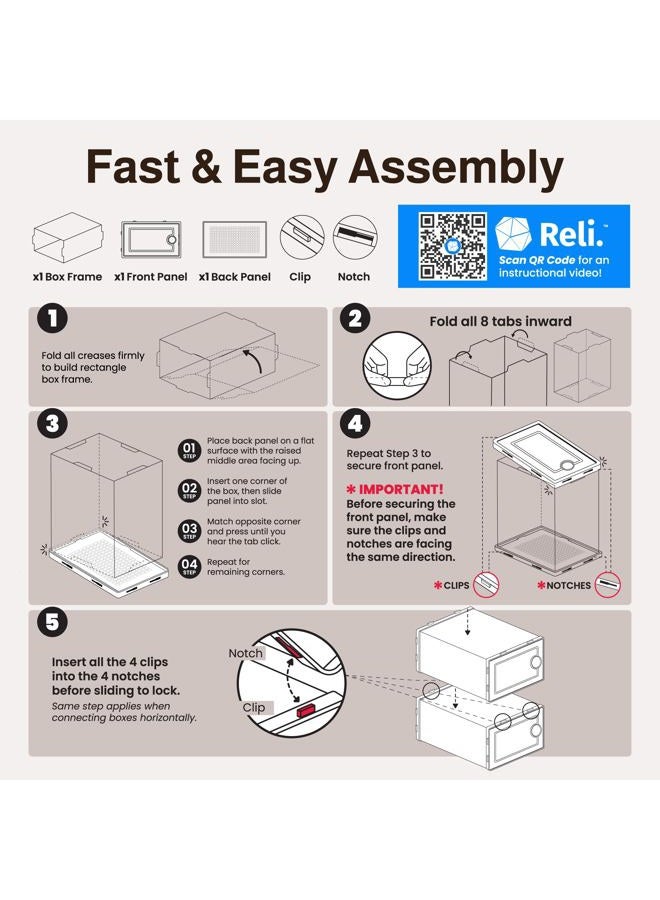 Reli. Shoe Boxes (7 Pack) | Clear Shoe Storage Boxes Stackable | Plastic Storage Box with Ventilation Holes, Swing Door | Lightweight Interlocking Containers, Stackable Rack | Black - Image 3