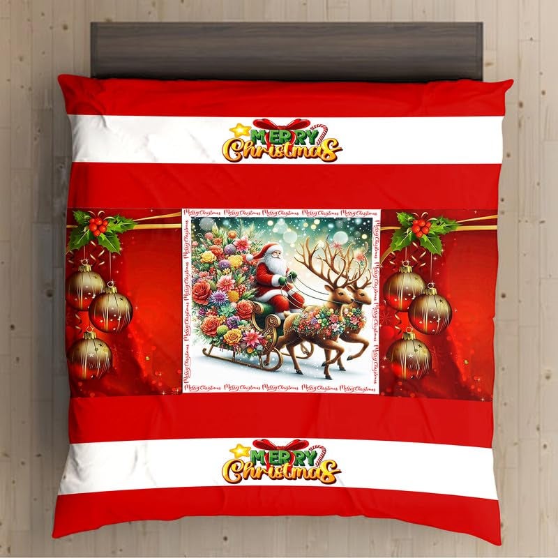 Dreamvio Velvet Fabric Christmas X-mas Theme Printed Bed Sheet Set with 2 Pillow Covers for Gifting (Red White) Design 102 - Image 2