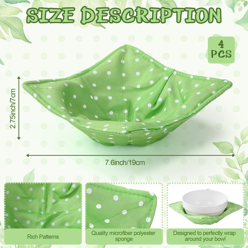 Cunhill 4 Pcs Cotton Microwave Bowl Cozy Holders for Hot Food Hot Pads Soup Bowl Potholders Heat Resistant Multipurpose Quilted Safe Holders for Kitchen Plate Supply(Pale Green,Dot) - Image 2