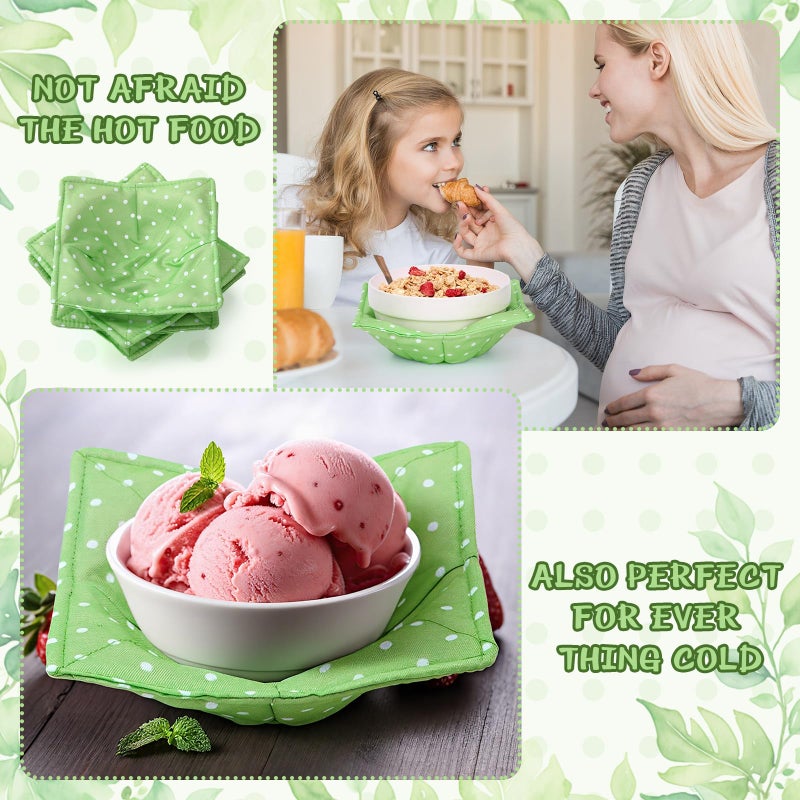 Cunhill 4 Pcs Cotton Microwave Bowl Cozy Holders for Hot Food Hot Pads Soup Bowl Potholders Heat Resistant Multipurpose Quilted Safe Holders for Kitchen Plate Supply(Pale Green,Dot) - Image 3