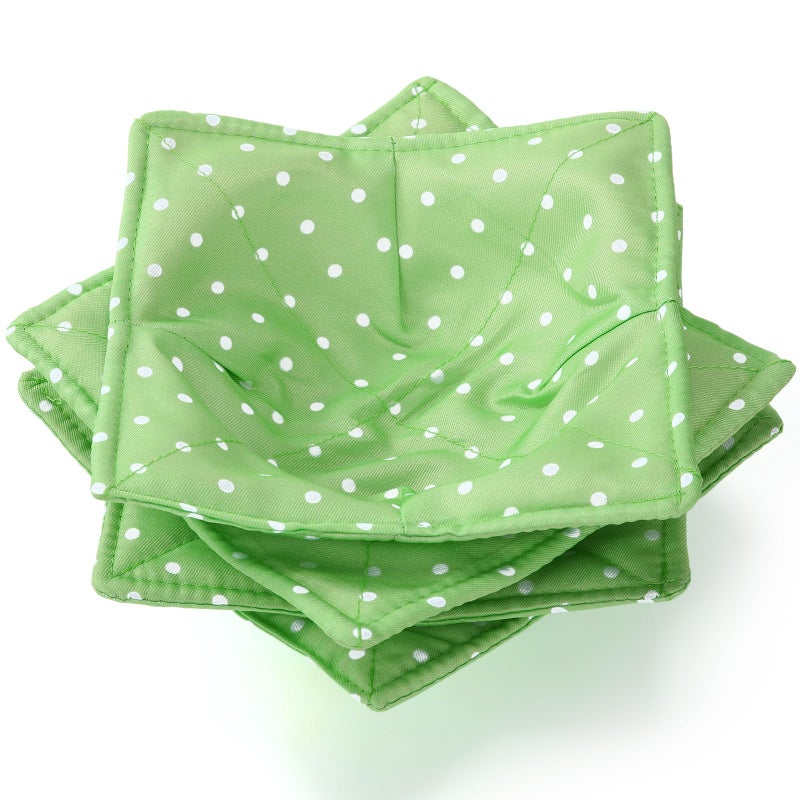 Cunhill 4 Pcs Cotton Microwave Bowl Cozy Holders for Hot Food Hot Pads Soup Bowl Potholders Heat Resistant Multipurpose Quilted Safe Holders for Kitchen Plate Supply(Pale Green,Dot) - Image 1