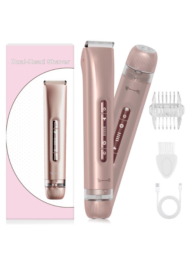 Zarra Traders 2-in-1 Bikini Trimmer & Facial Hair Remover for Women, Electric Razor, IPX7 Waterproof Rechargeable Lady Shaver for Face, Upper Lip, Bikini Area & Body (Rose Gold) - Image 1
