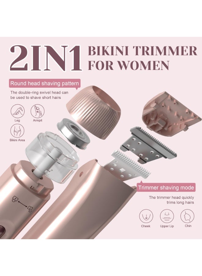 Zarra Traders 2-in-1 Bikini Trimmer & Facial Hair Remover for Women, Electric Razor, IPX7 Waterproof Rechargeable Lady Shaver for Face, Upper Lip, Bikini Area & Body (Rose Gold) - Image 2