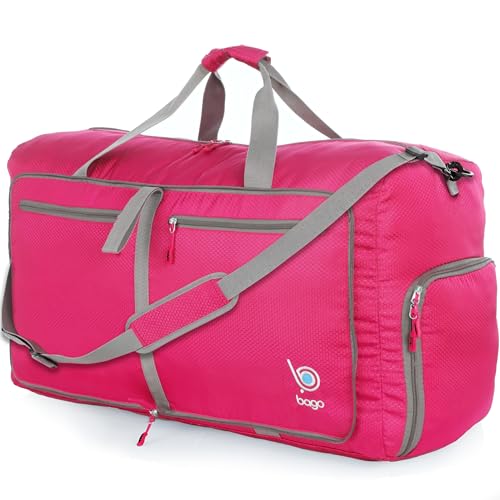 Bago Large Foldable Duffel Bags for Traveling Women & Men - 80L Packable Duffle Bag for Travel with Shoe Compartment - Water Repellant, Heavy Duty, Lightweight Folding & Collapsible (Pink) - Image 1