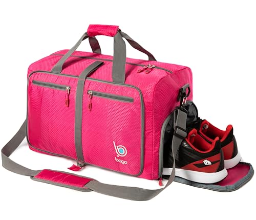 Bago Large Foldable Duffel Bags for Traveling Women & Men - 80L Packable Duffle Bag for Travel with Shoe Compartment - Water Repellant, Heavy Duty, Lightweight Folding & Collapsible (Pink) - Image 5