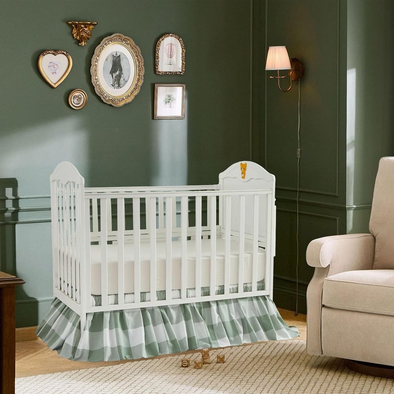 Brandream Gingham Gathered Crib Skirt, Baby Boy, Baby Girl, Gender Neutral Crib Skirt, 100% Cotton, 4-Sided, Green Buffalo Plaid Toddler Bedskirt Farmhouse Chic Nursery Crib Bed Skirt Dust Ruffle - Image 1