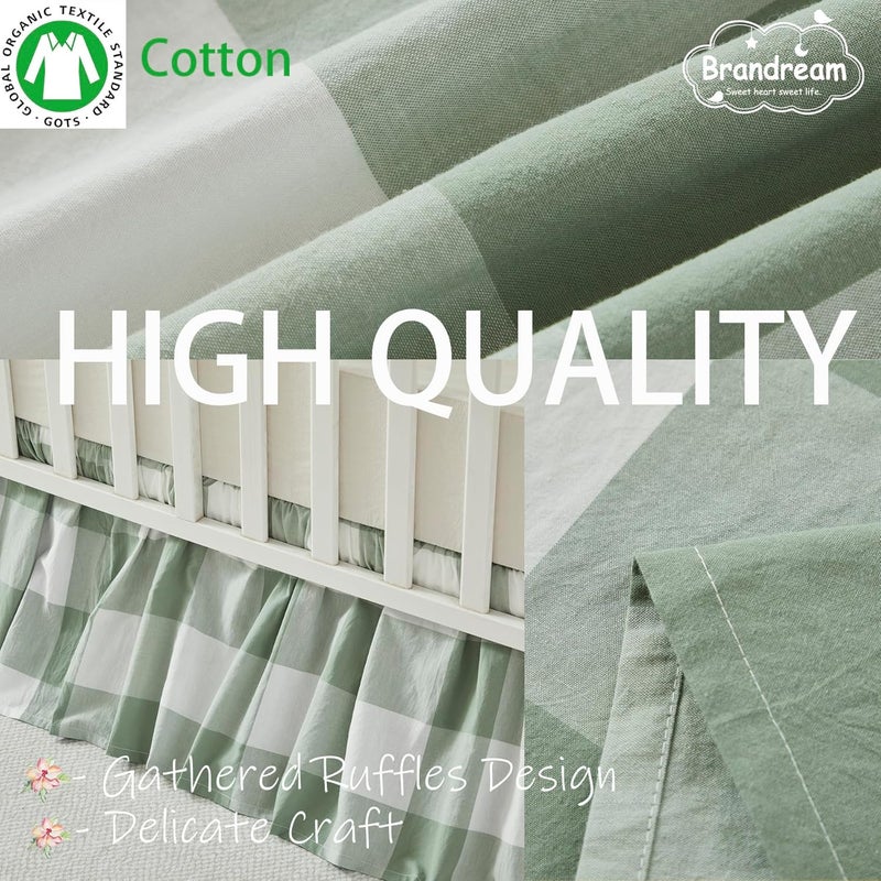 Brandream Gingham Gathered Crib Skirt, Baby Boy, Baby Girl, Gender Neutral Crib Skirt, 100% Cotton, 4-Sided, Green Buffalo Plaid Toddler Bedskirt Farmhouse Chic Nursery Crib Bed Skirt Dust Ruffle - Image 2
