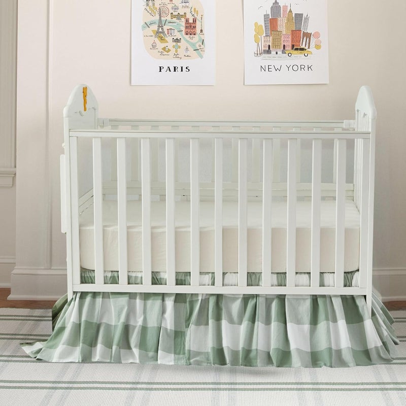 Brandream Gingham Gathered Crib Skirt, Baby Boy, Baby Girl, Gender Neutral Crib Skirt, 100% Cotton, 4-Sided, Green Buffalo Plaid Toddler Bedskirt Farmhouse Chic Nursery Crib Bed Skirt Dust Ruffle - Image 3