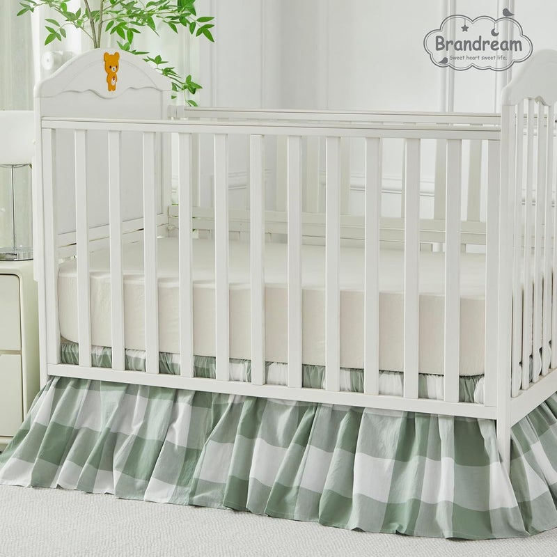 Brandream Gingham Gathered Crib Skirt, Baby Boy, Baby Girl, Gender Neutral Crib Skirt, 100% Cotton, 4-Sided, Green Buffalo Plaid Toddler Bedskirt Farmhouse Chic Nursery Crib Bed Skirt Dust Ruffle - Image 5
