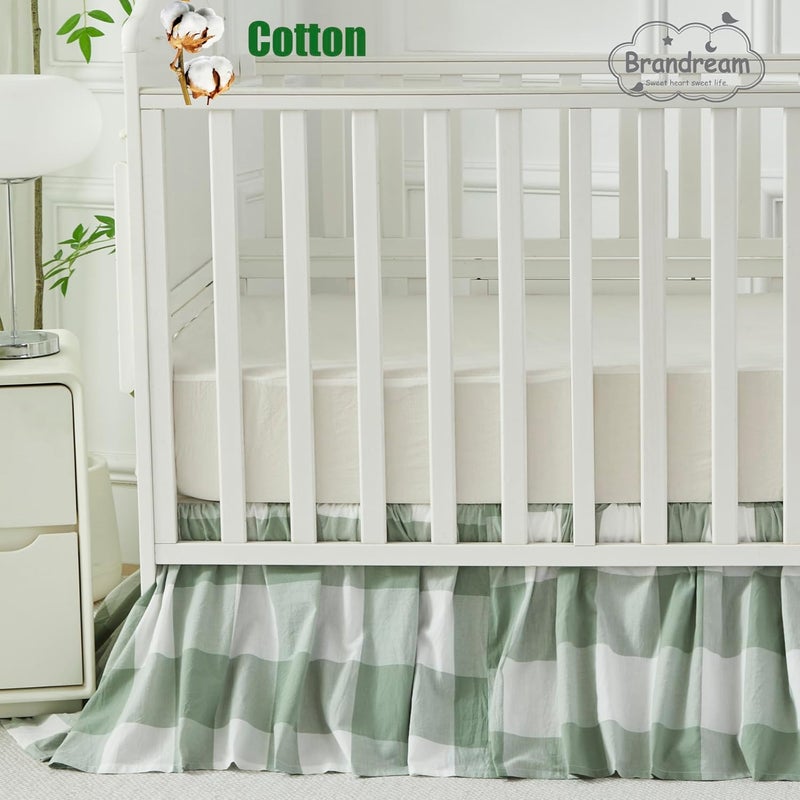 Brandream Gingham Gathered Crib Skirt, Baby Boy, Baby Girl, Gender Neutral Crib Skirt, 100% Cotton, 4-Sided, Green Buffalo Plaid Toddler Bedskirt Farmhouse Chic Nursery Crib Bed Skirt Dust Ruffle - Image 4