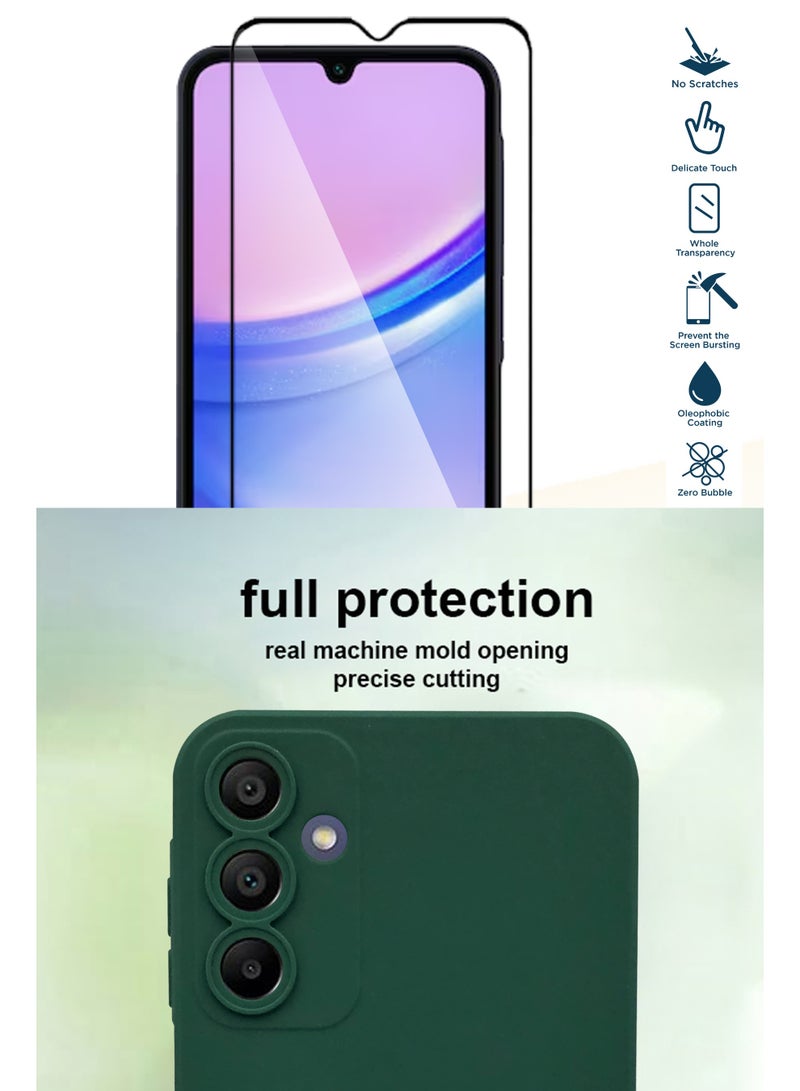 GMATE Samsung Galaxy A15 - Soft Flexible Silicone Protective Back Case Cover And Tempered Glass Screen Protector - Green - Image 2
