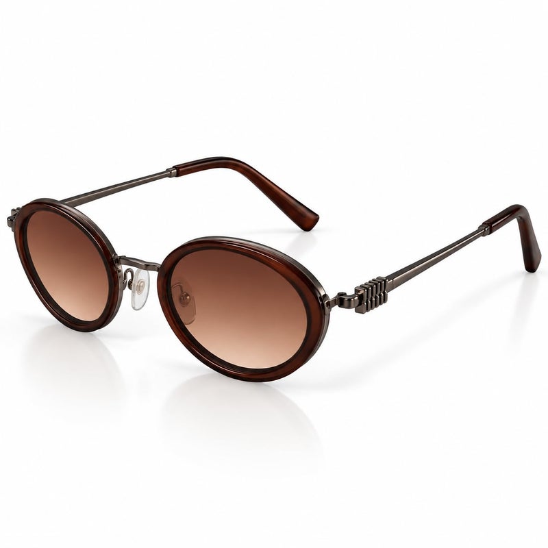 Oval Sunglasses for Men and Women, Brown Frame, Gradient Brown Lenses - Image 2