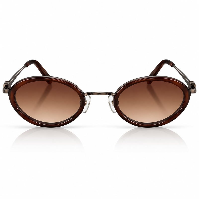 Oval Sunglasses for Men and Women, Brown Frame, Gradient Brown Lenses - Image 1
