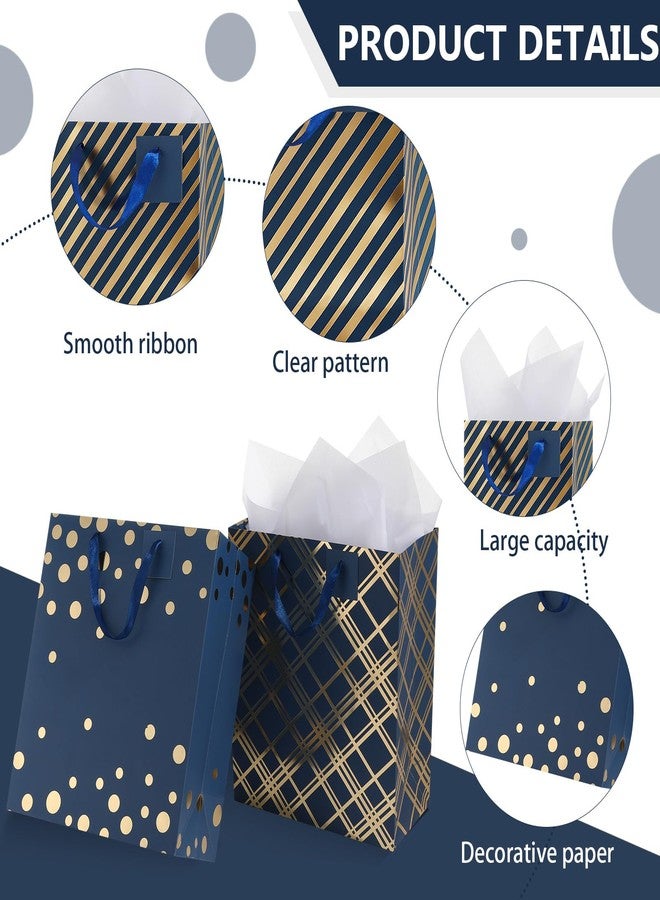 Tenare 12 Pcs Mulit Assorted Sizes Gift Bags for Father's Day Metallic Paper Bag Bulk Small Mini Medium with Handle Tissue Paper for Dad Grandpa Fathers Day 4th of July Graduation Wedding(Blue,Gold - Image 3
