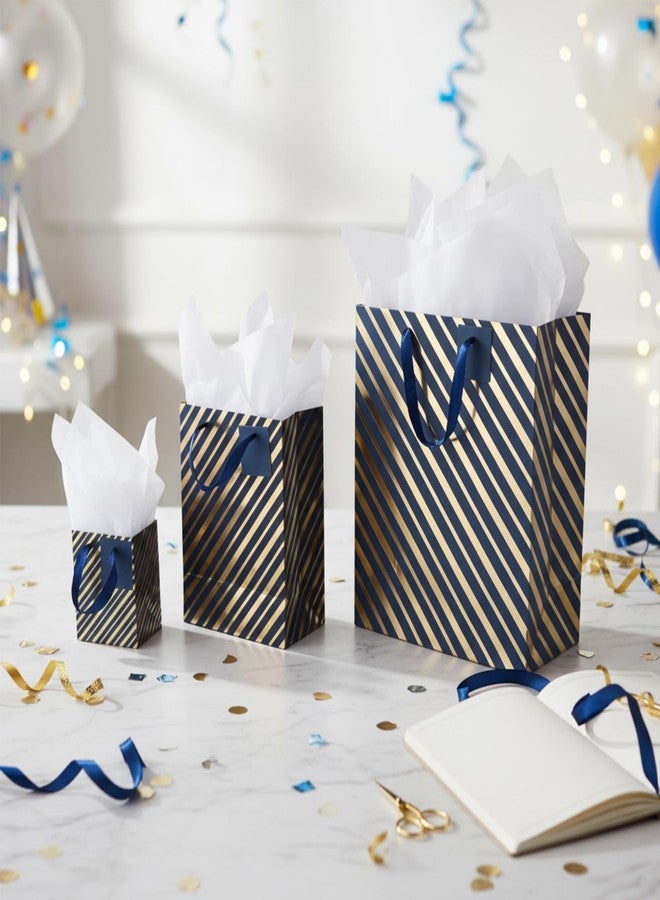 Tenare 12 Pcs Mulit Assorted Sizes Gift Bags for Father's Day Metallic Paper Bag Bulk Small Mini Medium with Handle Tissue Paper for Dad Grandpa Fathers Day 4th of July Graduation Wedding(Blue,Gold - Image 4