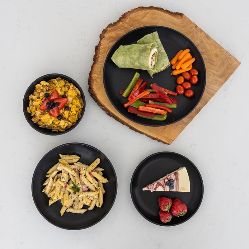 Grow Forward 16-piece Premium Wheat Straw Dinnerware Sets for 4 - Dinner Plates, Dessert Plates, Pasta Bowls, Cereal Bowls - Microwave Safe Plastic Plates and Bowls Sets, RV, Camping Dishes - Midnight - Image 5