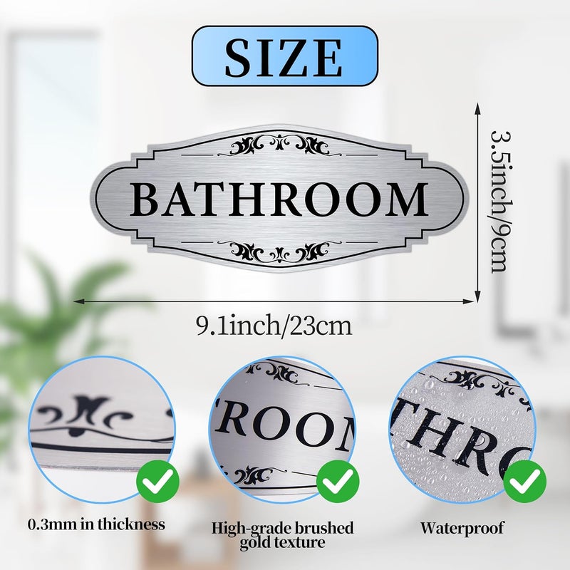 LUHIMO Bathroom Sign Sticker for Business and Home，Self-adhesive Cute Bathroom Decor for Door，Waterproof Vinyl Restroom Sign for Home，Office，Shop（Sliver） - Image 2