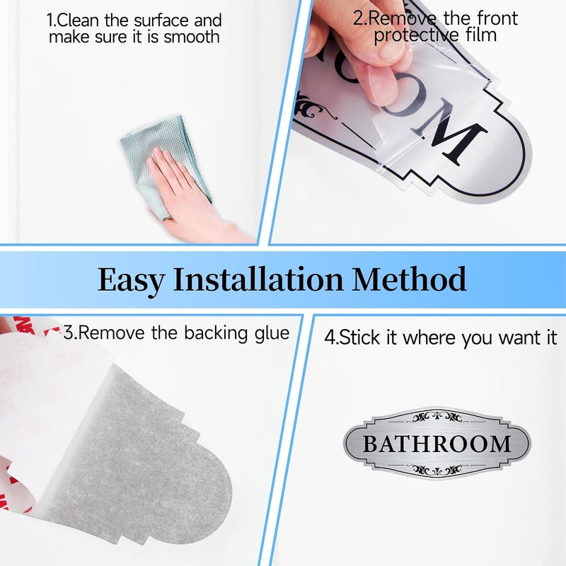LUHIMO Bathroom Sign Sticker for Business and Home，Self-adhesive Cute Bathroom Decor for Door，Waterproof Vinyl Restroom Sign for Home，Office，Shop（Sliver） - Image 4