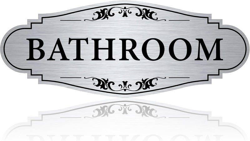 LUHIMO Bathroom Sign Sticker for Business and Home，Self-adhesive Cute Bathroom Decor for Door，Waterproof Vinyl Restroom Sign for Home，Office，Shop（Sliver） - Image 1
