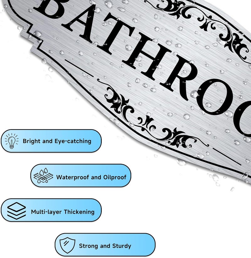 LUHIMO Bathroom Sign Sticker for Business and Home，Self-adhesive Cute Bathroom Decor for Door，Waterproof Vinyl Restroom Sign for Home，Office，Shop（Sliver） - Image 3