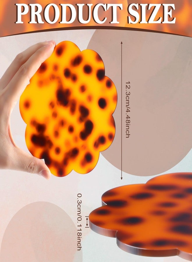 RimCereal 4 Pcs Scalloped Acrylic Drink Coaster Set Tortoiseshell Coasters for Drinks Waterproof Coaster with Silicone Anti-Slip Dots for Tabletop Coffee Table Bar Housewarming Office Gift - Image 2