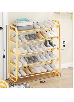 5 Tiers Metal Shoe Rack,Adjustable Shoe Shelf Storage Organizer,Stackable Shoe Storage Gold