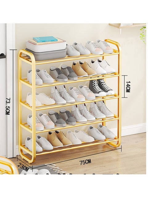 5 Tiers Metal Shoe Rack,Adjustable Shoe Shelf Storage Organizer,Stackable Shoe Storage Gold