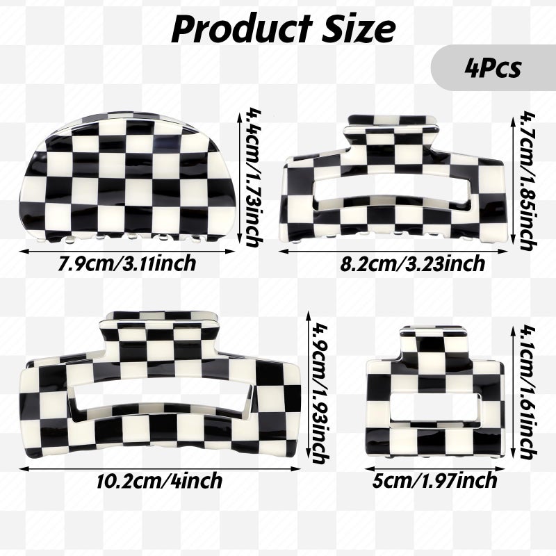 LLOUSSAK 4Pcs Checkered Hair Claw Clips, Non-Slip Hair Jaw Clips for Thick, Thin, Curly, Straight, Long Hair, Simple Style Black and White Square Claw Clips, Women's Hair Accessories - Image 2