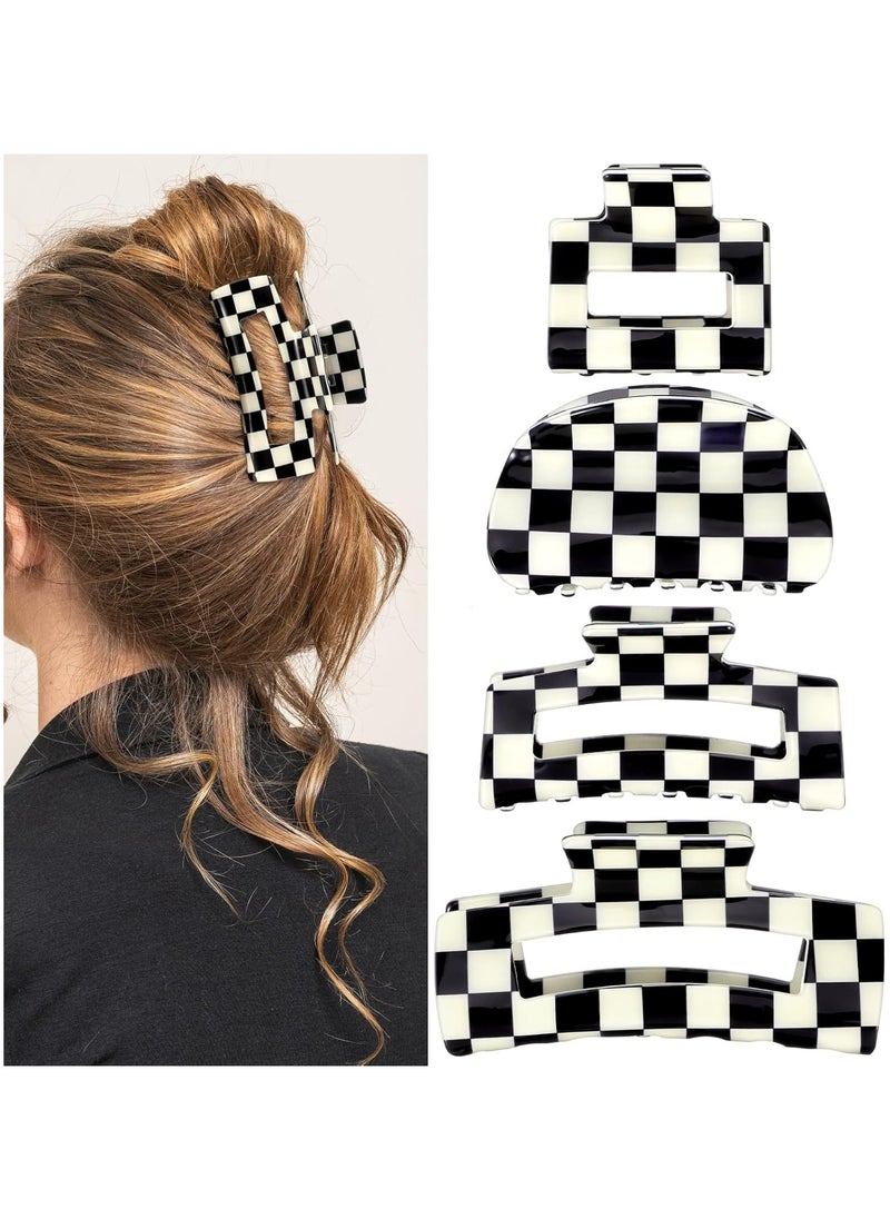 LL 4Pcs Checkered Hair Claw Clips, Non-Slip Hair Jaw Clips for Thick, Thin, Curly, Straight, Long Hair, Simple Style Black and White Square Claw Clips, Women's Hair Accessories  - Image 1