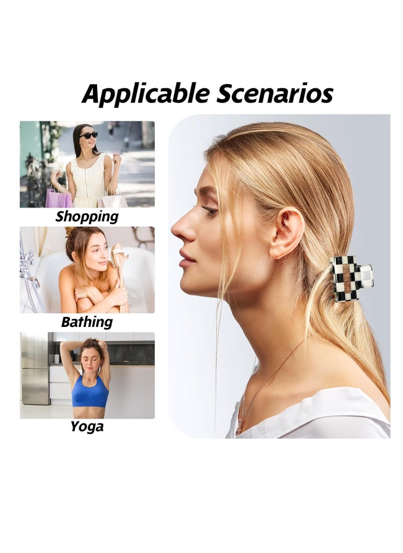 LL 4Pcs Checkered Hair Claw Clips, Non-Slip Hair Jaw Clips for Thick, Thin, Curly, Straight, Long Hair, Simple Style Black and White Square Claw Clips, Women's Hair Accessories  - Image 2