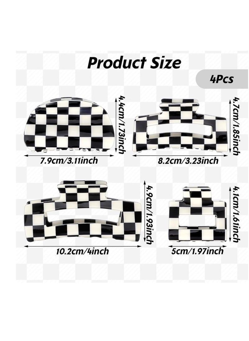 LL 4Pcs Checkered Hair Claw Clips, Non-Slip Hair Jaw Clips for Thick, Thin, Curly, Straight, Long Hair, Simple Style Black and White Square Claw Clips, Women's Hair Accessories  - Image 3