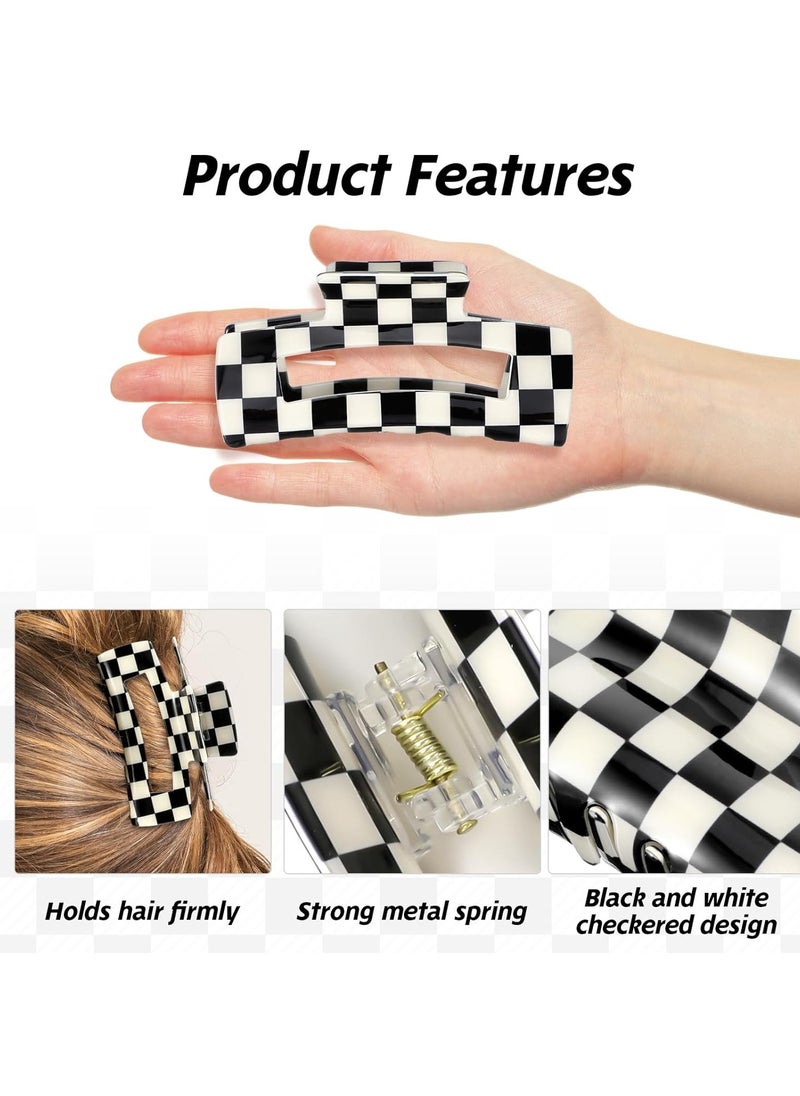 LL 4Pcs Checkered Hair Claw Clips, Non-Slip Hair Jaw Clips for Thick, Thin, Curly, Straight, Long Hair, Simple Style Black and White Square Claw Clips, Women's Hair Accessories  - Image 4