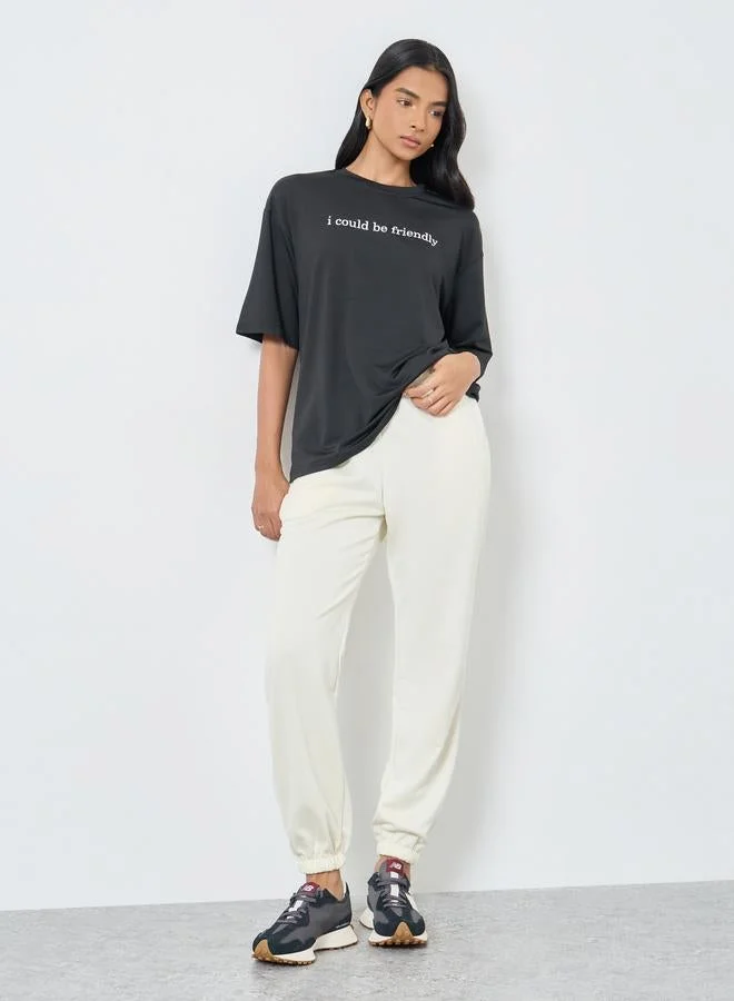 Take Two Women Black Slogan Oversized T-Shirt