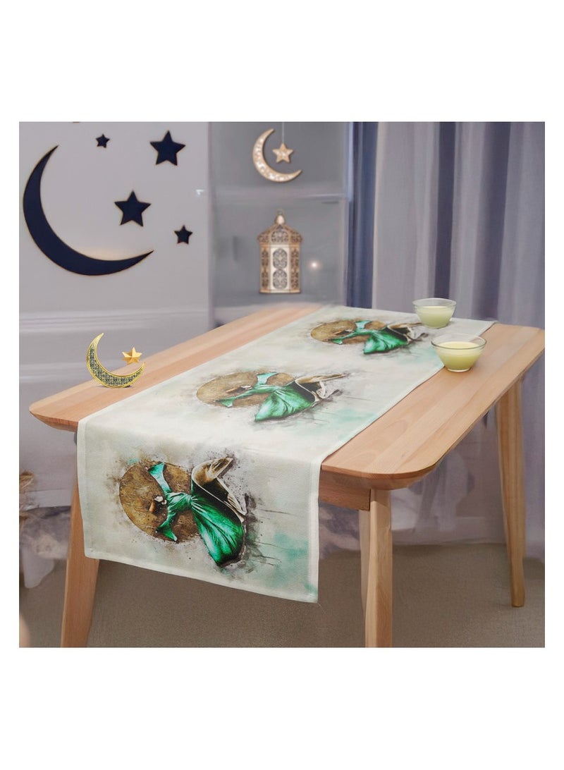  انتكس بيت الستائر مفرش طاولة رمضان – تصميم تركي فريد من نوعه من مخمل الكتان الفاخر، 40×140 سم، مثالي لطاولتك الاحتفالية. - Image 1