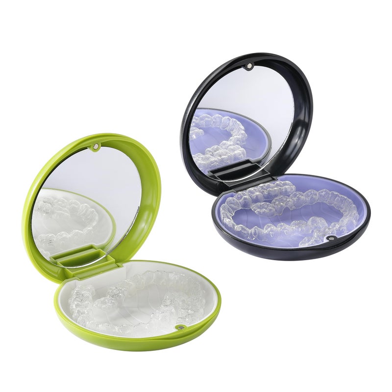 VRUIFA 2 PCS Retainer Cases Compatible with Invisalign Mouth Guard Case with Mirror Suitable for Storage Retainer Removal Tool Chewy and Brush 1PCS Green White1PCS Black Purple