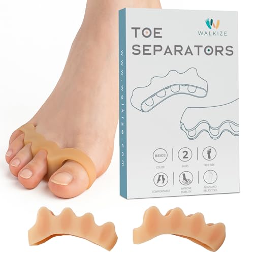 Walkize Toe Separators for Women Men Silicone Toe Spacers for Bunion Relief Foot Pain Relief Pedicure Overlapping Toes Beige - Image 1