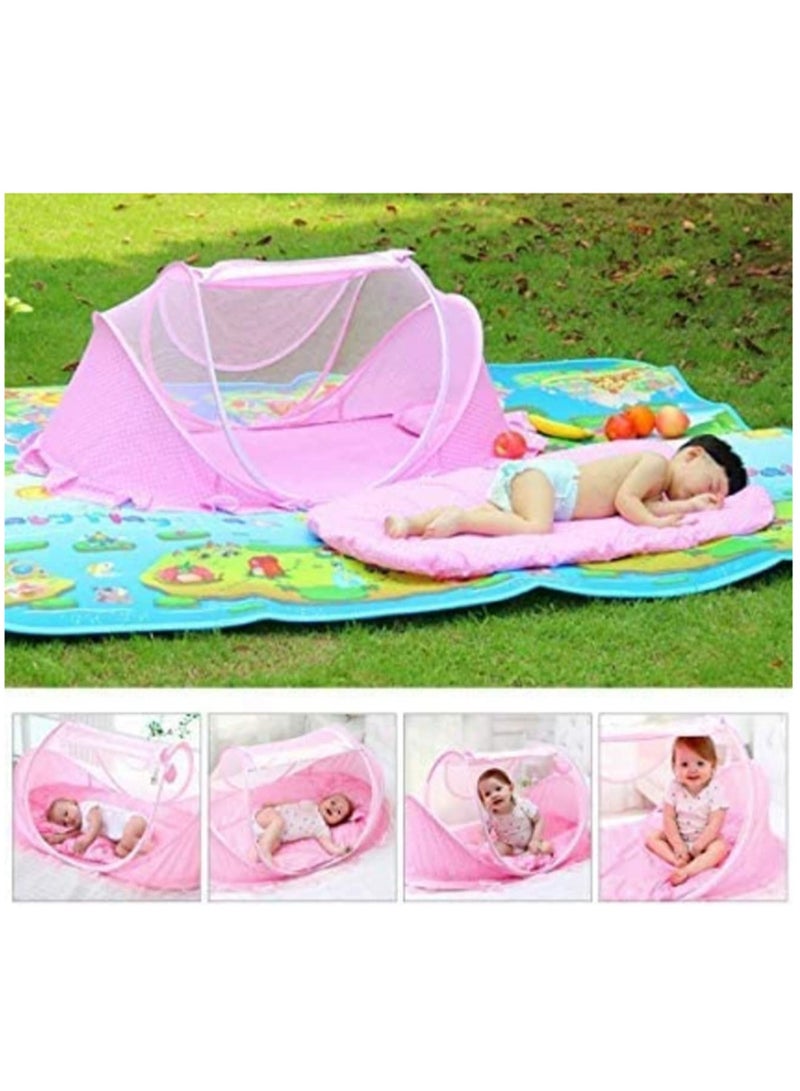 1PCS Baby Mosquito Net Folding Travel Bed Crib with Mattress Pillow Bag Protect Baby from Sun Wind Dust and Insect Bites Self Expanding Pop Up Screen Tent for Beach Backyard Park Camping Travel  - Image 4