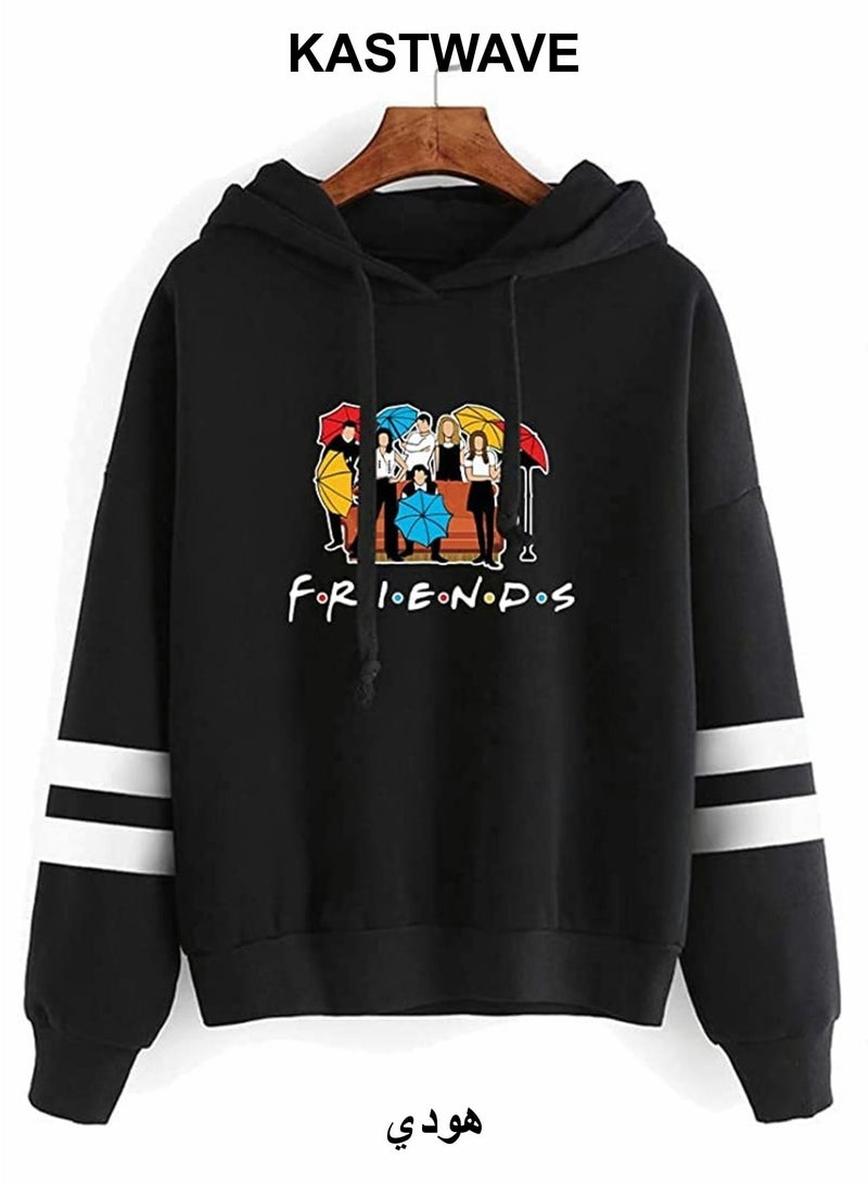 KASTWAVE Friends Hoodies for Women, Long Sleeve Drawstring Fleece Letters Print Hooded(Black,M) - Image 1