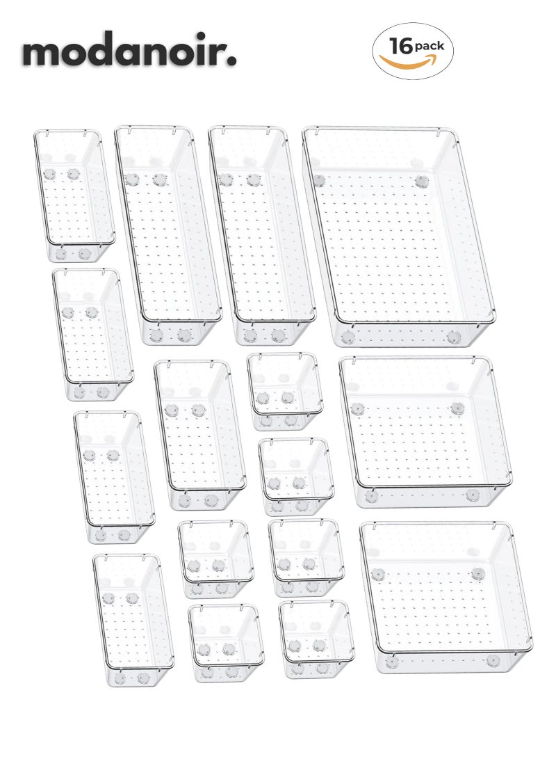 MODANOIR 16 PCS Drawer Organizers Set, Durable PET Organizer & Storage Organizer for Kitchen Storage, Make Up Organizer & Desk Drawer Organizer, Organizer Storage & Cupboard Organiser for Drawer Storage - Image 1