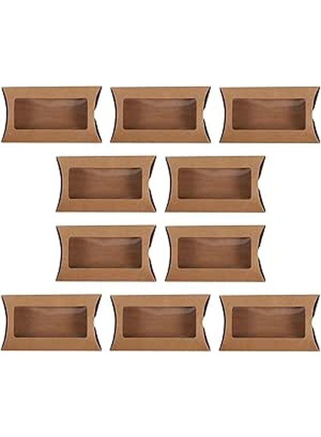 Brown Foldable Window Pillow Candy Boxes 10Pcs 16X7 8X2 5Cm Mini Paper Packaging For Party Favors - Image 1