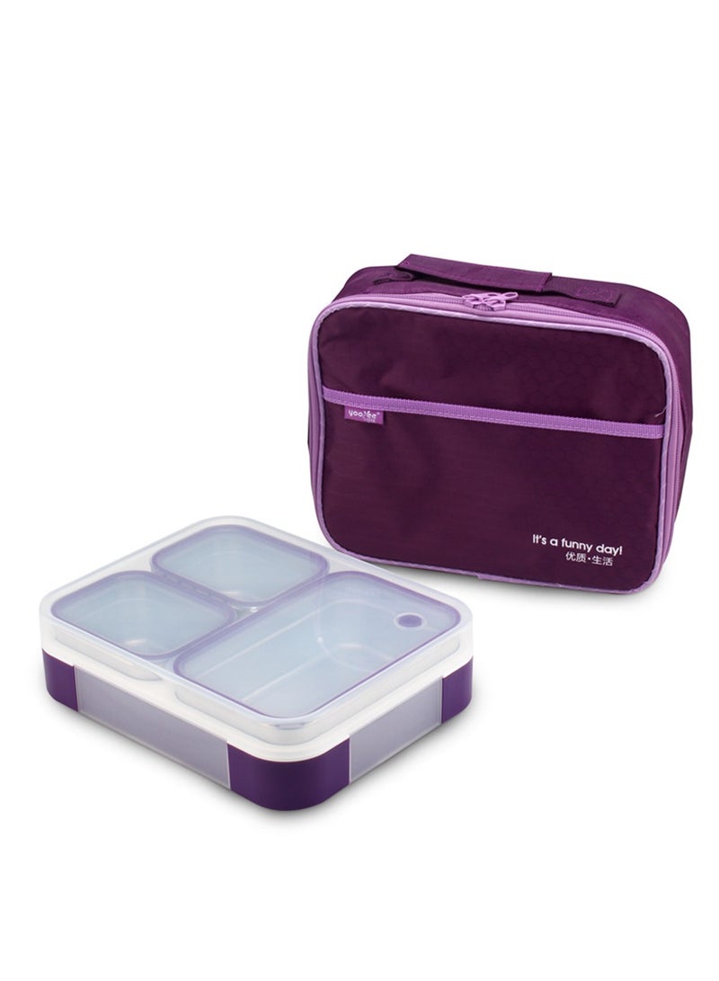اي ديد صندوق غداء من مادة البولي بروبلين عالية الجودة مع ثلاثة أوعية داخلية من الفولاذ المقاوم للصدأ عالي الجودة 306 مناسب لجميع الأعمار، مع حقيبة عازلة، حاويات غداء بثلاث حجرات مع أغطية، مقاوم للتسرب، خالٍ من مادة BPA، آمن للاستخدام في غسالة الأطباق, 1260 مل  (اللون : بنفسجي) - Image 1
