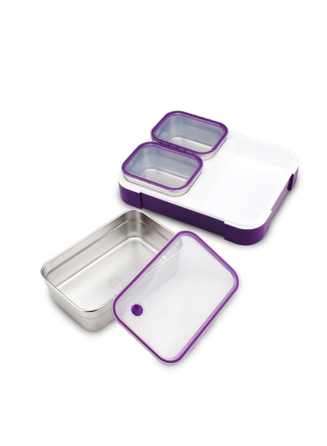 اي ديد صندوق غداء من مادة البولي بروبلين عالية الجودة مع ثلاثة أوعية داخلية من الفولاذ المقاوم للصدأ عالي الجودة 306 مناسب لجميع الأعمار، مع حقيبة عازلة، حاويات غداء بثلاث حجرات مع أغطية، مقاوم للتسرب، خالٍ من مادة BPA، آمن للاستخدام في غسالة الأطباق, 1260 مل  (اللون : بنفسجي) - Image 4