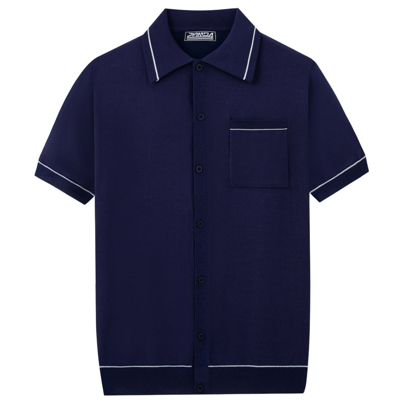 Men's Short Sleeve Polo Shirt with Color Block Trim - Image 2