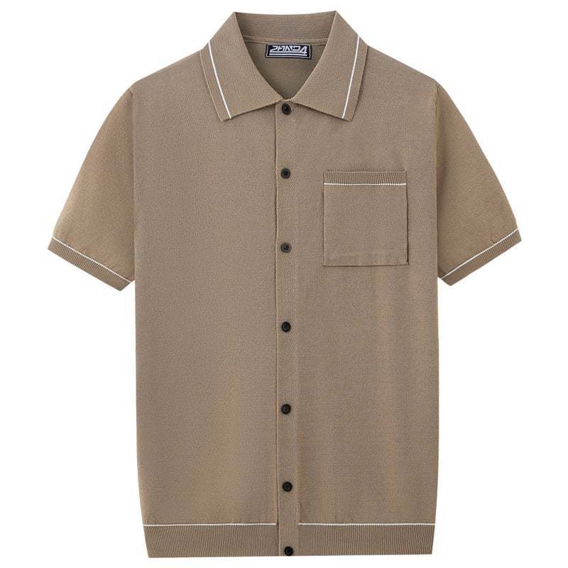 Men's Short Sleeve Polo Shirt with Color Block Trim - Image 4