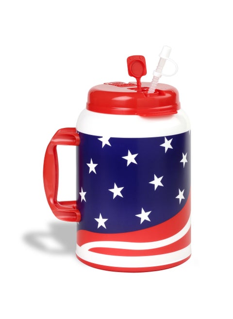 100 Ounce Insulated Mug with Handle and Flexible Straw with Flip Top Easy Pour Cap Keep Drinks Cold USA Flag