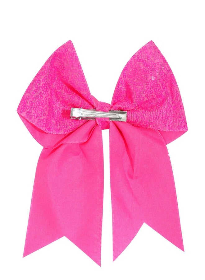 Jeffan 1 Pcs 8" Large Sequin Cheer Bows Clips, Cheerleading Glitter Hair Bow with Alligator Clips Hair Accessories for Cheerleaders Football Competition Sports (Bright Pink) - Image 3